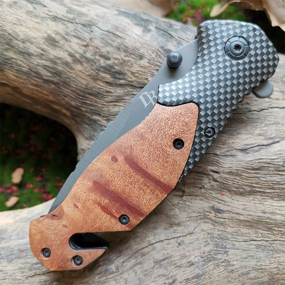 Folding Camping Knife with Wood Handle for Outdoor Use