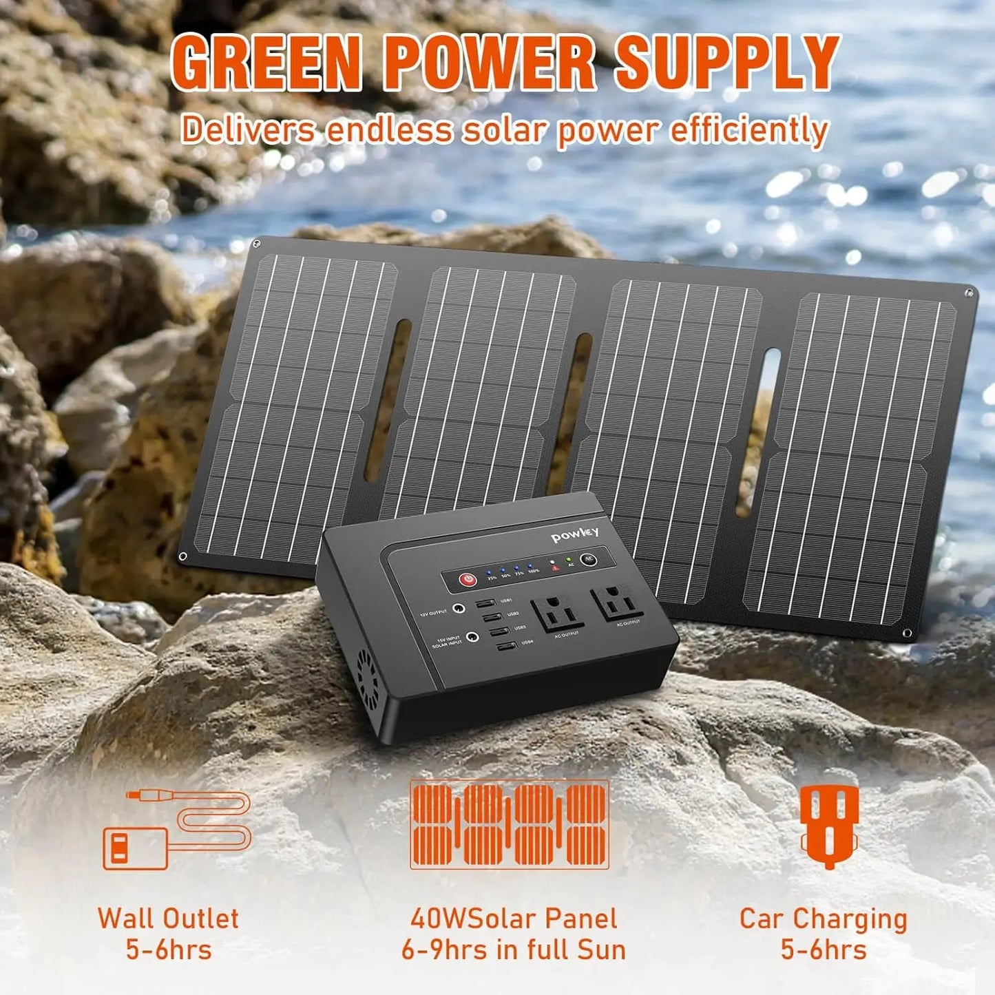 200W Portable Power Station with 40W Foldable Solar Panel 146Wh