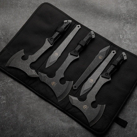6-Piece Outdoor Camping and Survival Axe Set with Multifunctional Rescue Tools in Black & Red