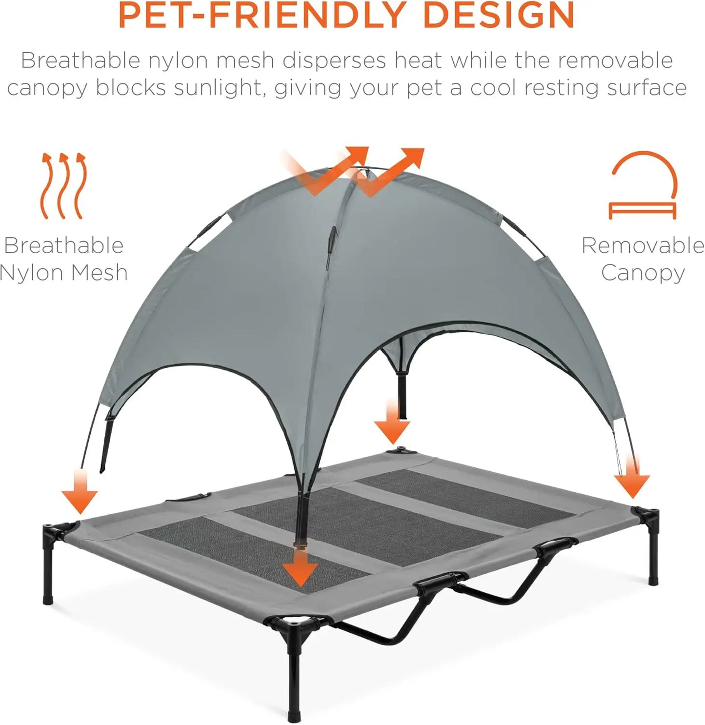 48in Elevated Cooling Dog Bed with Canopy Shade and Carrying Bag