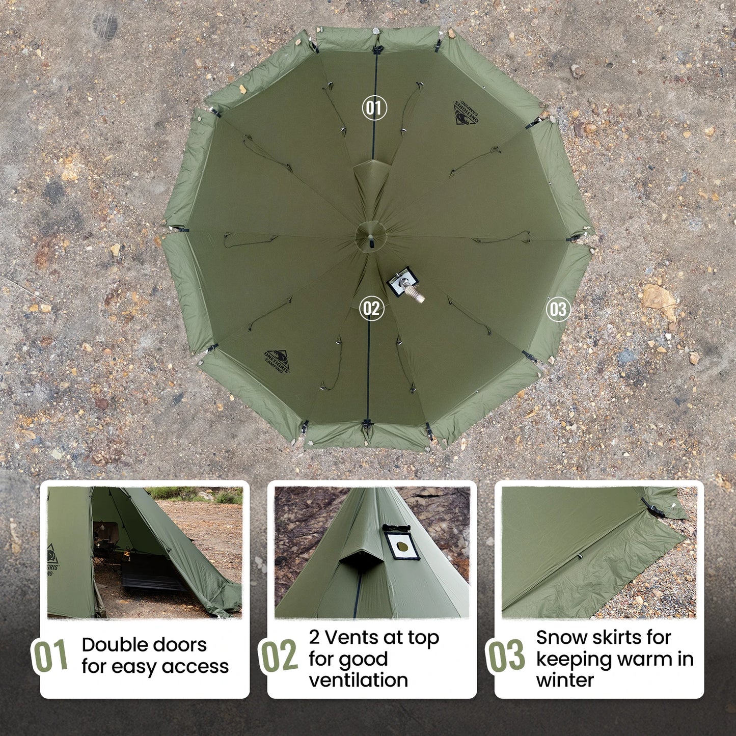 OneTigris Rock Fortress 4 Season Tipi Tent with Stove Jack