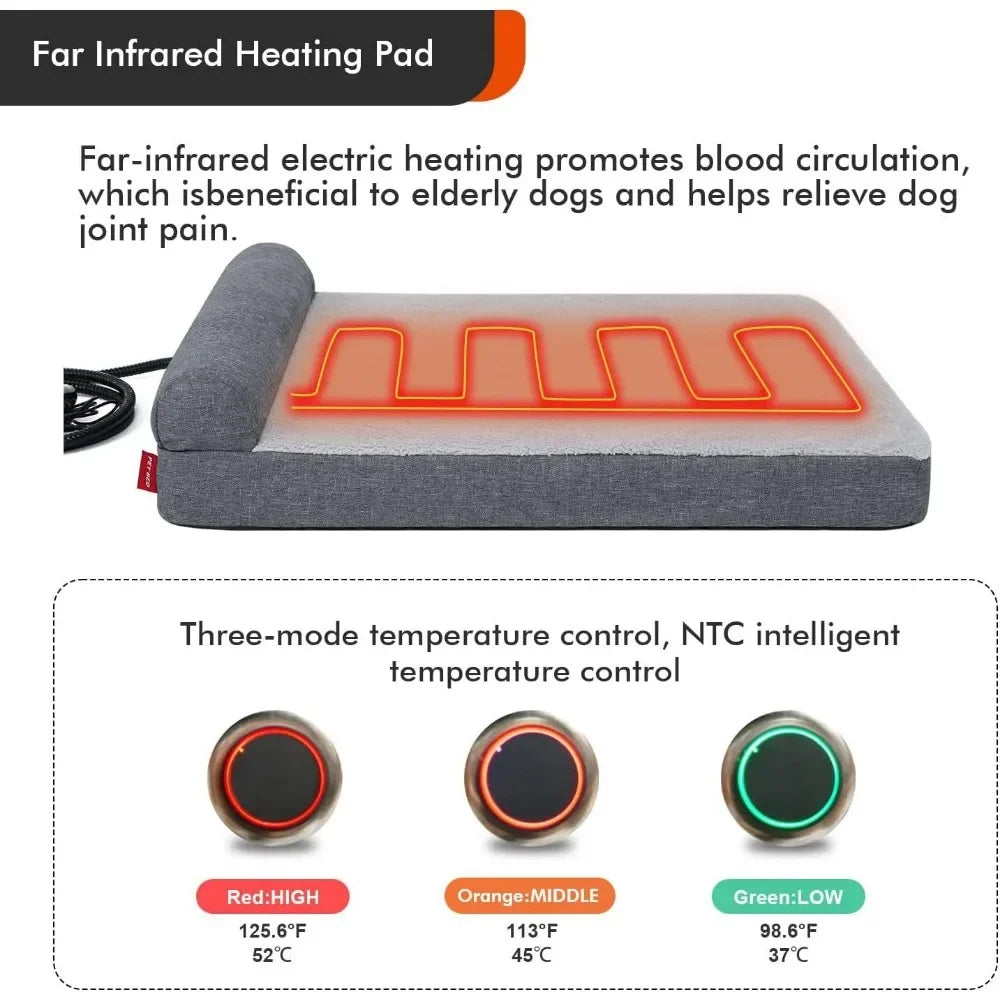 Orthopedic Heated Dog Bed with Memory Foam for Large Dogs