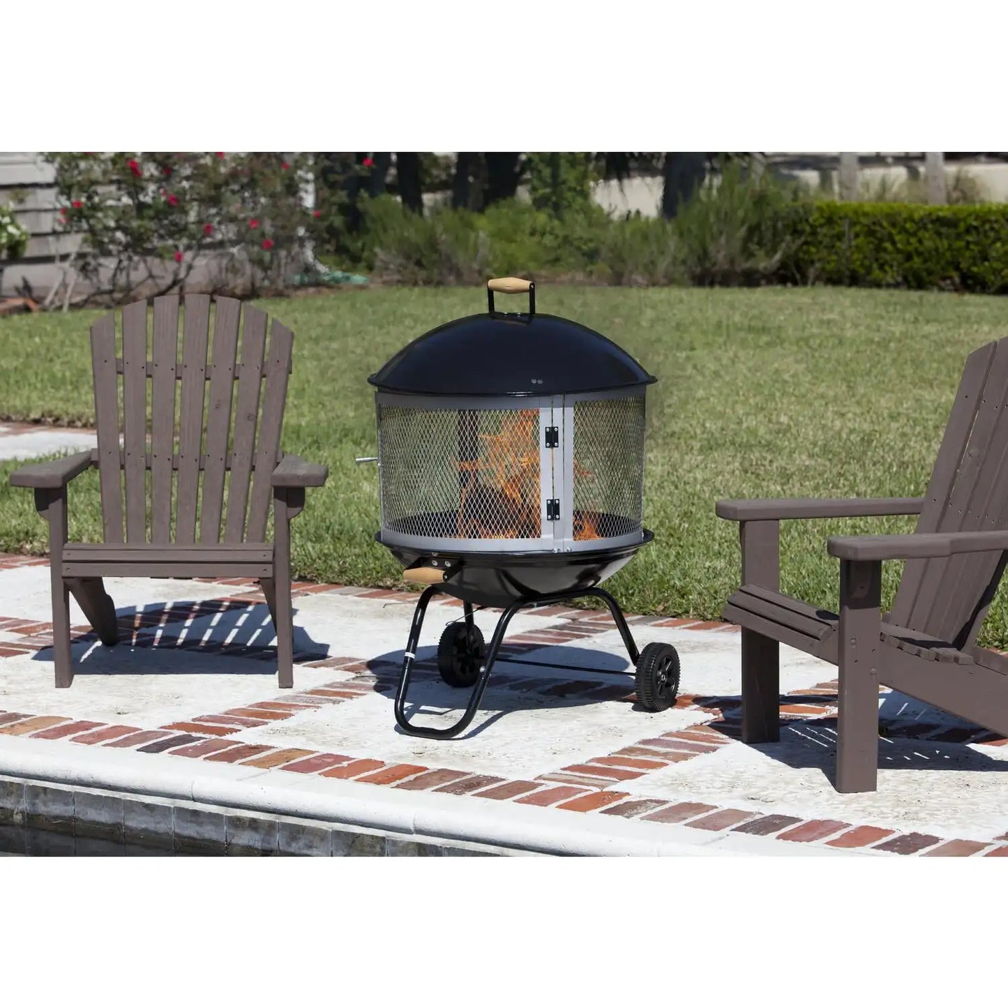 Rolling Outdoor Wood Burning Fire Pit with Wheels