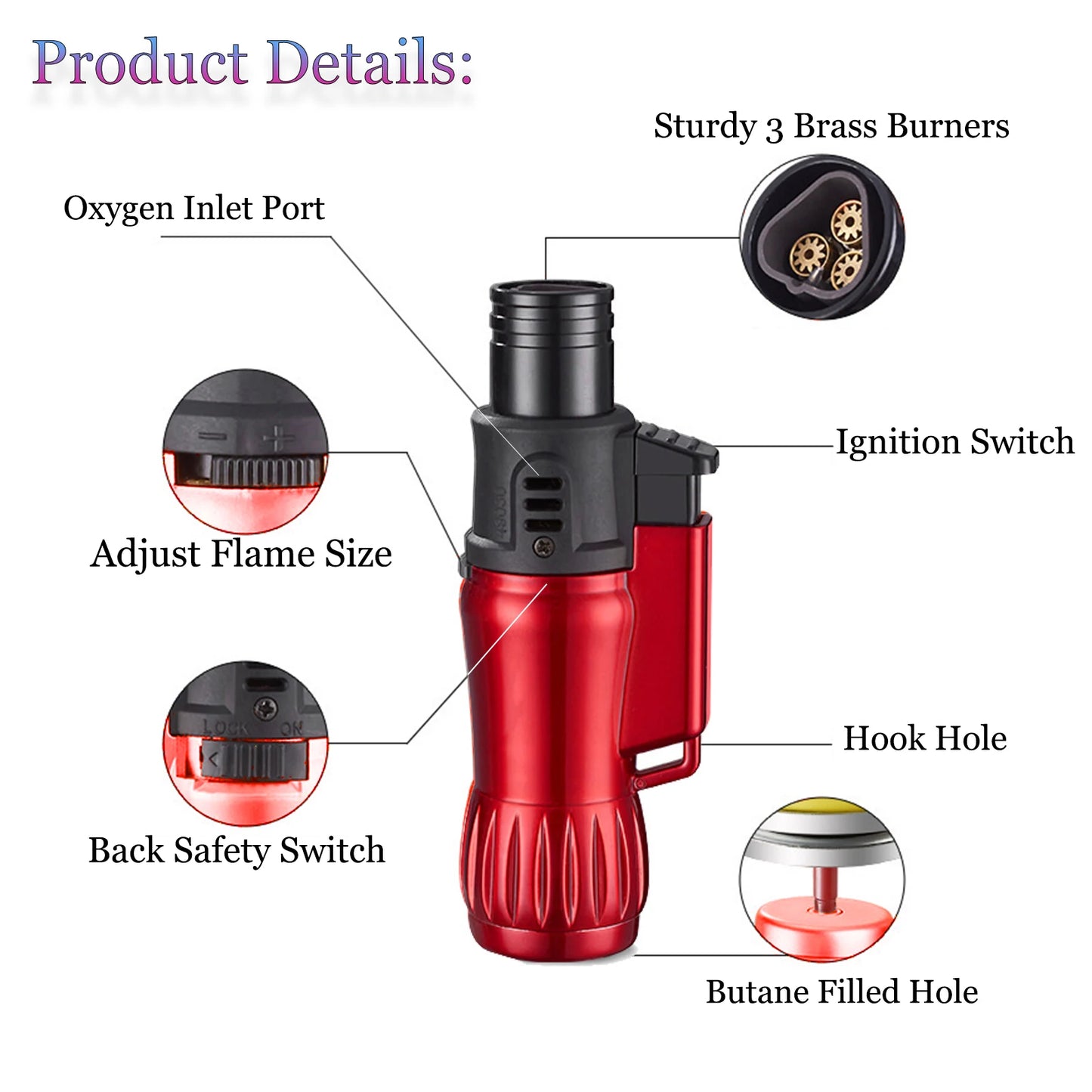 2-Piece Triple Jet Flame Torch Lighter Set Windproof Refillable