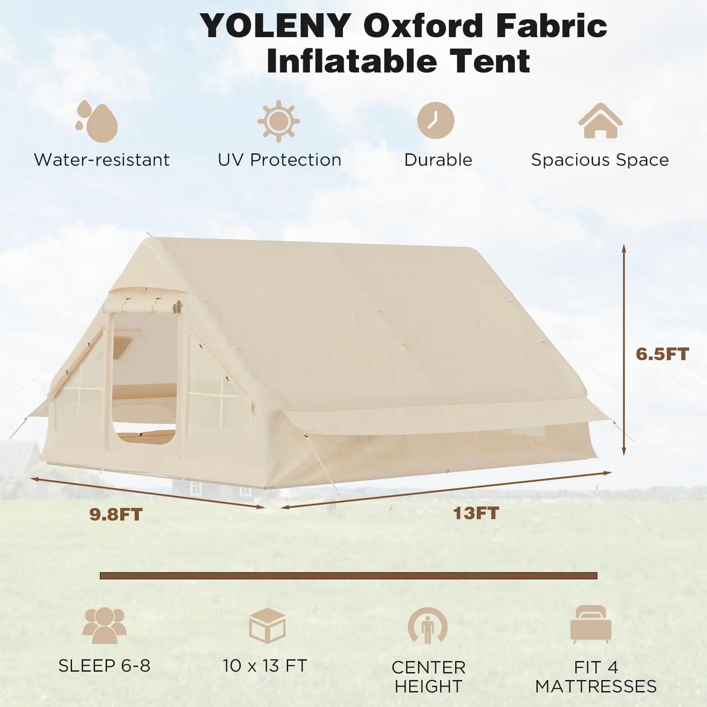 Large 4 Season Inflatable Camping Tent for 8 to 10 People