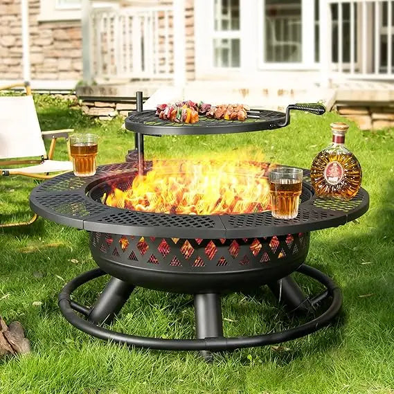 36 Inch Wood Burning Fire Pit with Grill and Lid