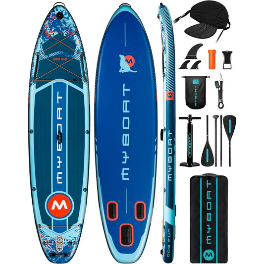 Extra Wide Inflatable Paddle Board with Removable Fins and Dual Bungees