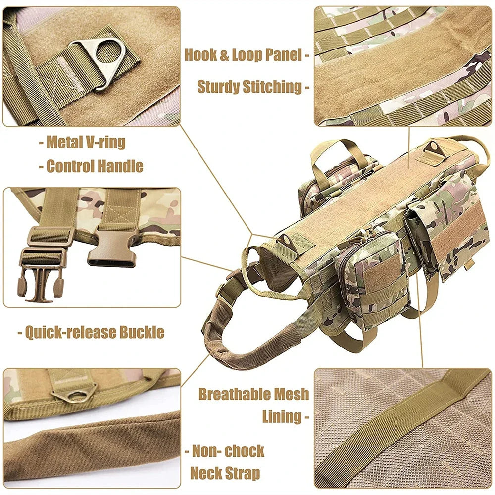 Military Dog Harness and Leash Set for Large Breeds