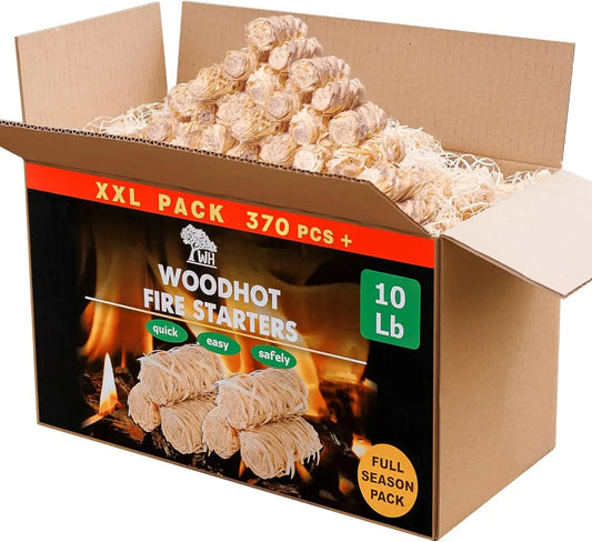 Natural Fire Starters 10lb Box 370 Pieces Long Burning Sustainable Campfire Igniters