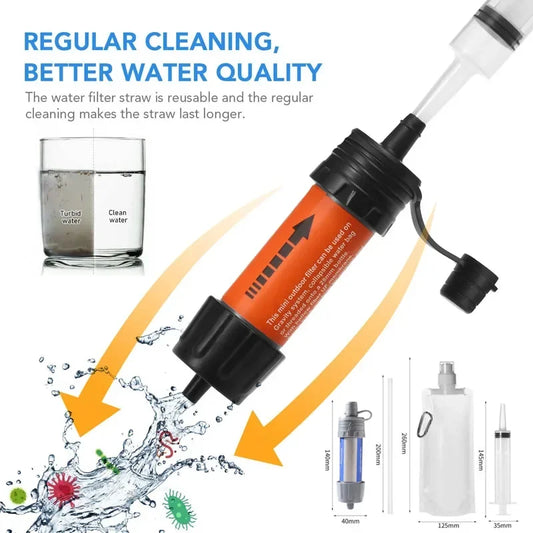 Outdoor Water Filter Straw Portable Water Purifier Survival Emergency Drinking Purifier Camping Hiking Backpacking Emergency