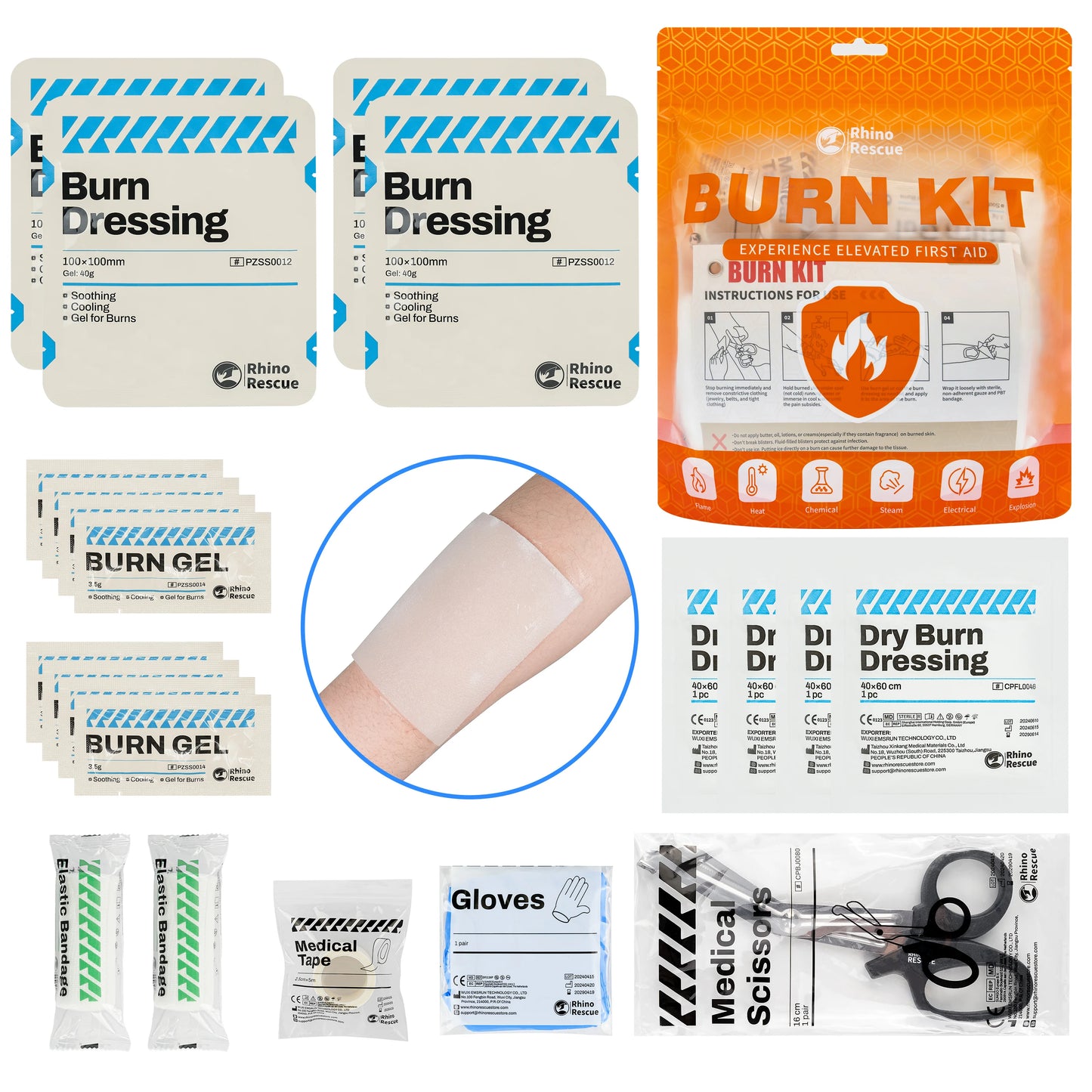 Burn Care Kit: Burn Dressings, Burn Gel Packets, Cooling Cream