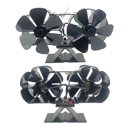 Heat-Powered Wood Stove Fan Dual Motor 6-Blade Fireplace Fan with Thermometer