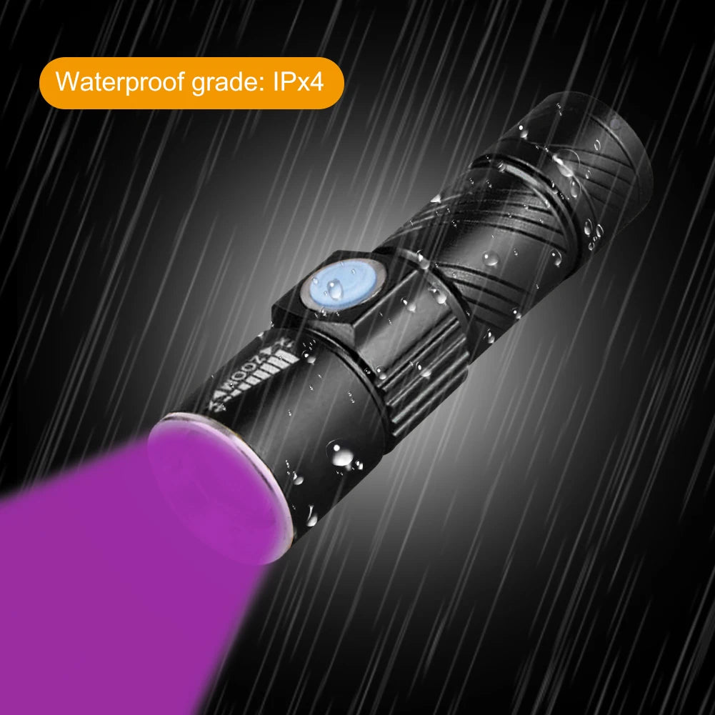 Mini 365nm UV Flashlight USB Rechargeable Blacklight for Pet Stains & Money Detection