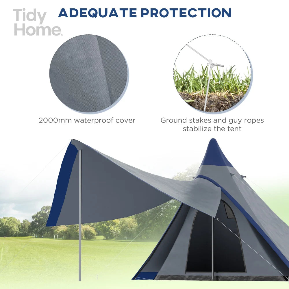 Waterproof Teepee Camping Tent with Porch for 2 to 3 People