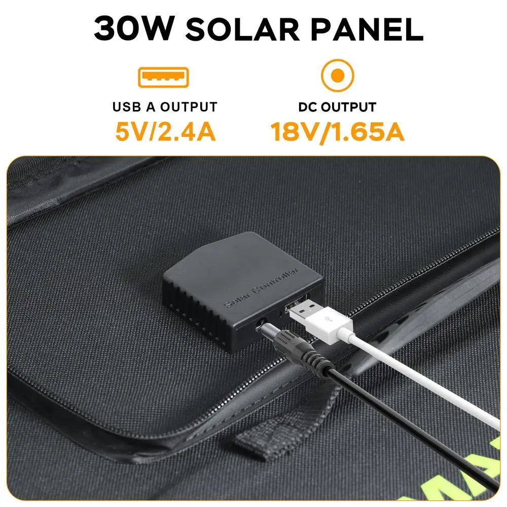 30W Foldable Solar Panel Charger with USB & DC Ports