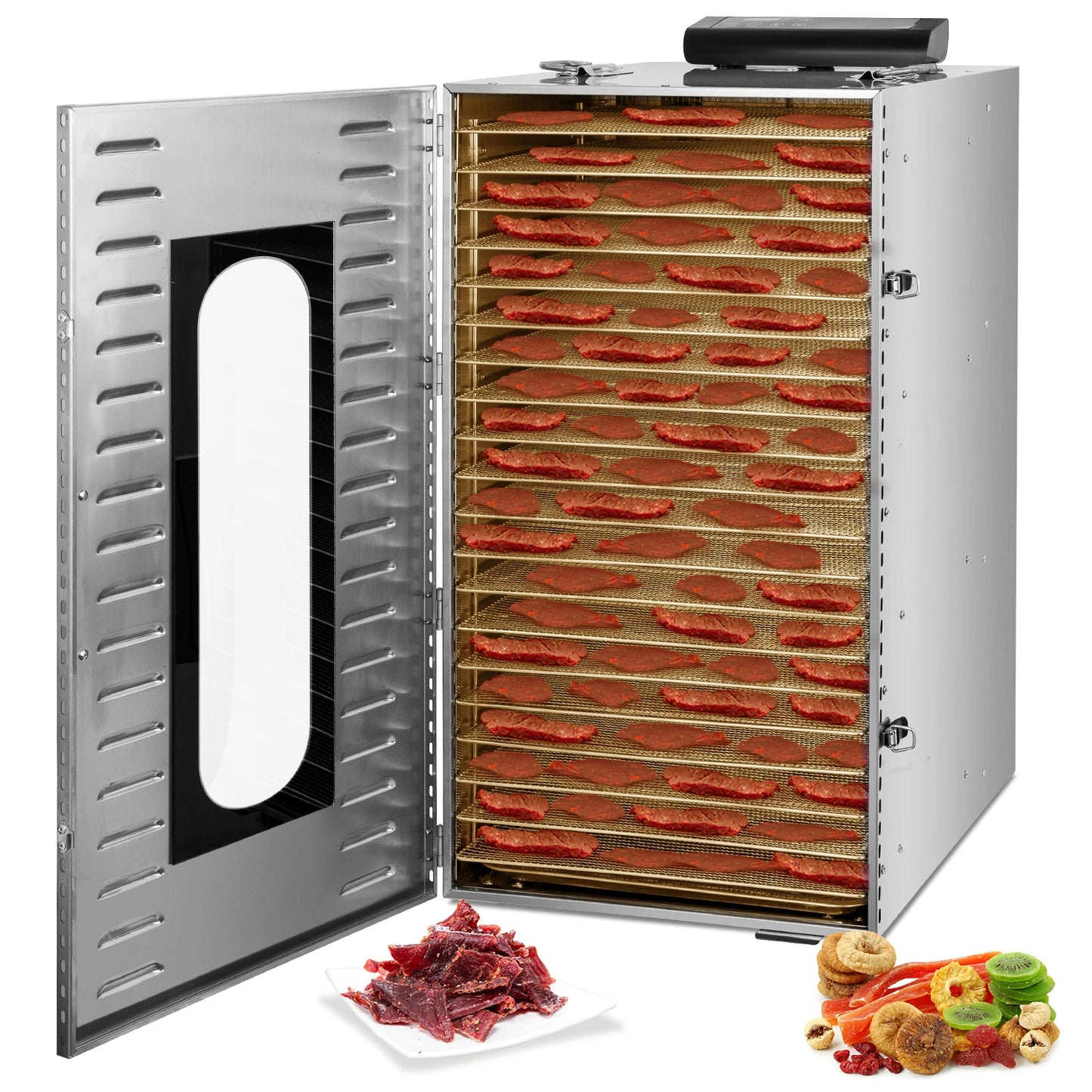 Stainless Steel Food Dehydrator 20 Trays Commercial Dehydrators Dryer for Fruit, Meat, Beef, Jerky, Herbs with Adjustable Timer