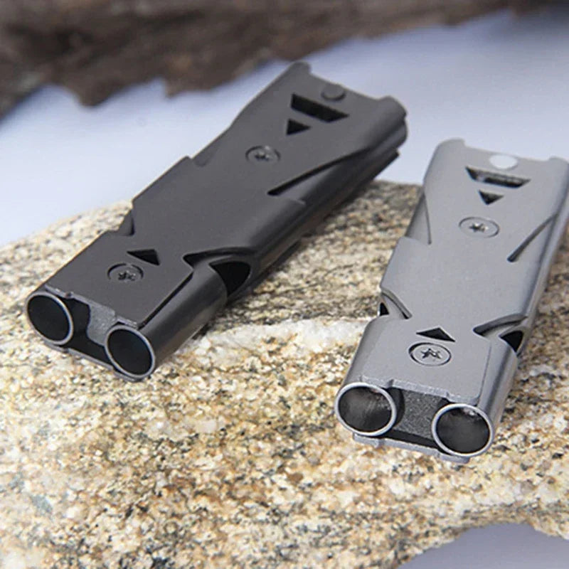 Portable 180dB Aluminum Alloy Double-Tube Emergency Whistle for Survival & Camping