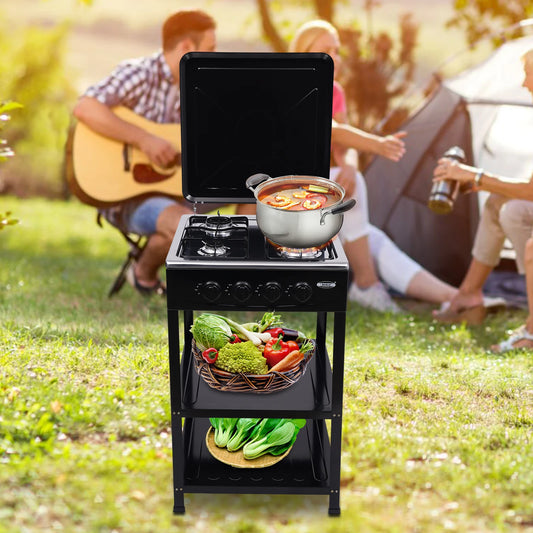 4 Burner Portable Gas Stove with Wind Shelter for Outdoor Cooking and Camping