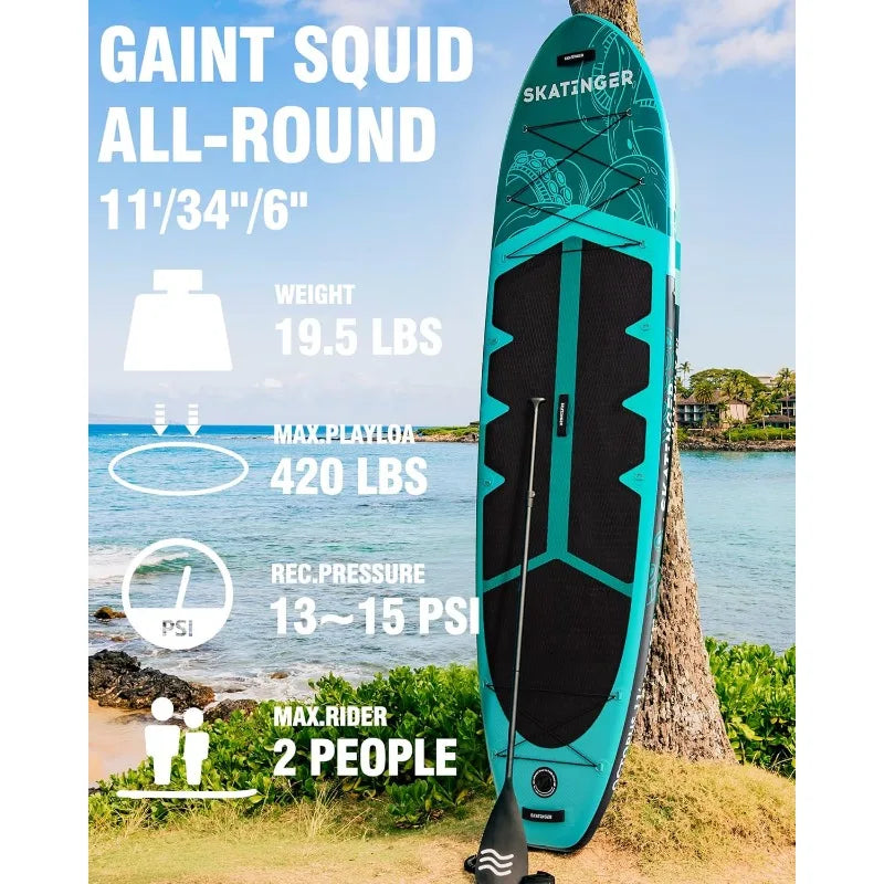 Extra Wide 11ft Inflatable Paddle Board for Adults and Families