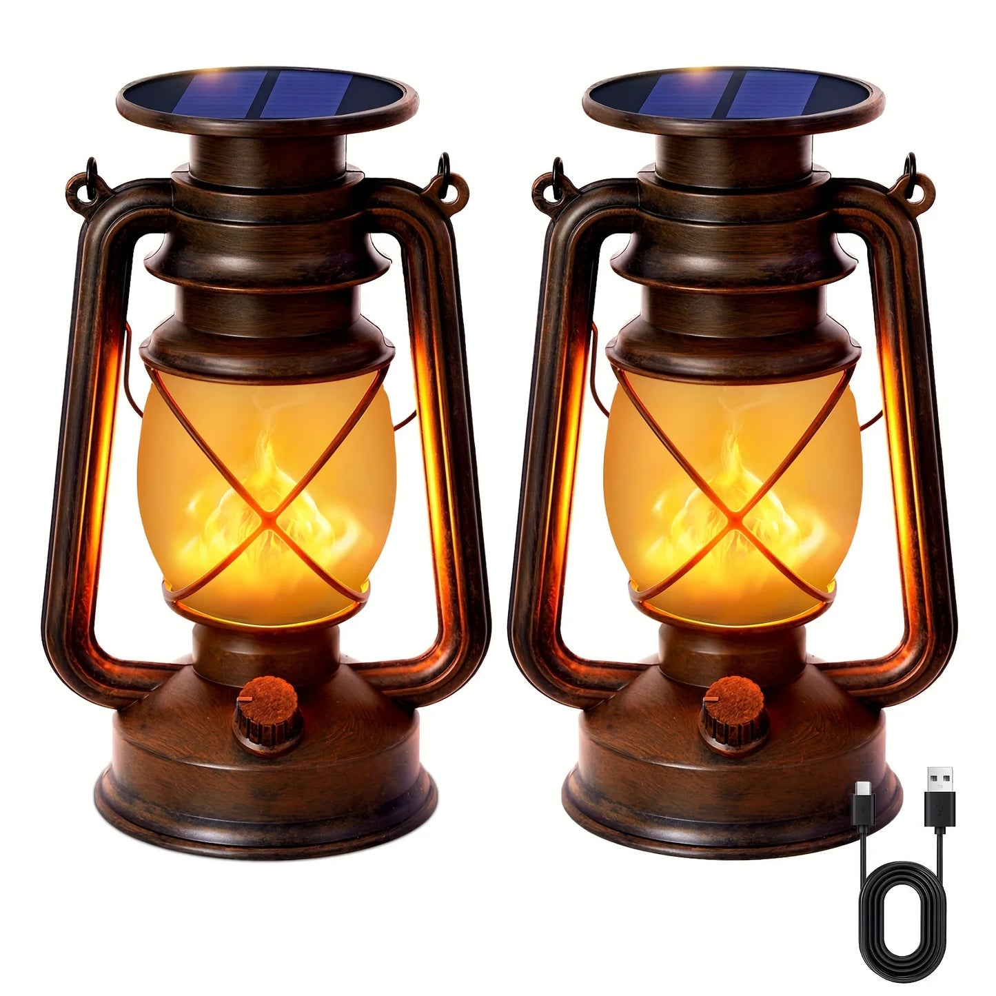 2 or 4 Pack Solar Hanging Flame Lanterns for Outdoor Camping