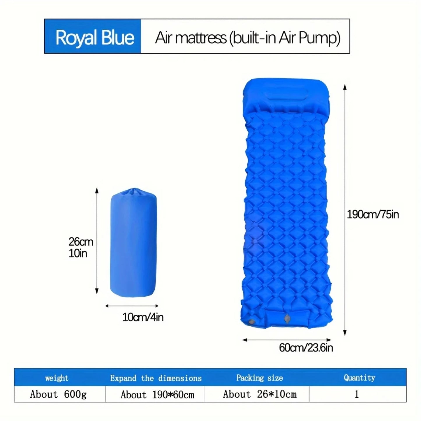 Outdoor Camping Inflatable Sleeping Mat with Built-In Pillow