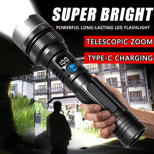 Rechargeable LED Flashlight with Zoom and Digital Display