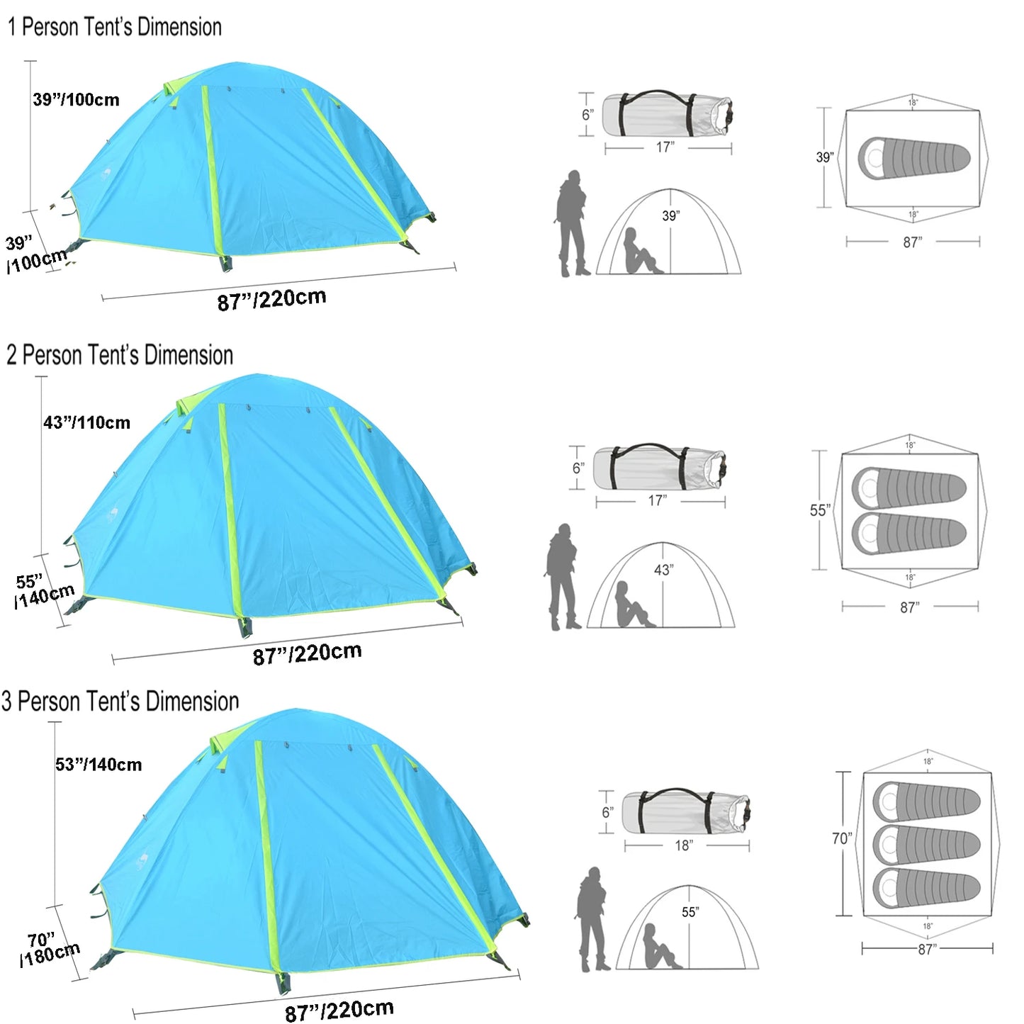 Lightweight Waterproof 3-Season Camping Tent for 1-3 People