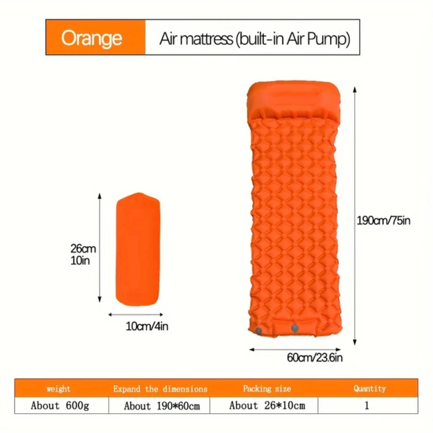 Outdoor Camping Inflatable Sleeping Mat with Built-In Pillow