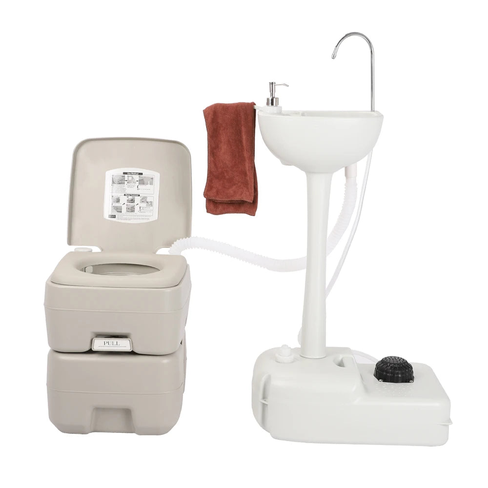 Portable Camping Sink and Toilet with Foot Pump and Water Tank