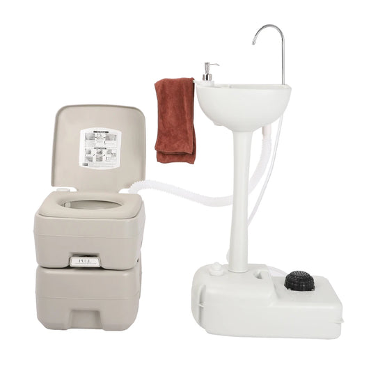 Portable Camping Sink and Toilet with Foot Pump and Water Tank