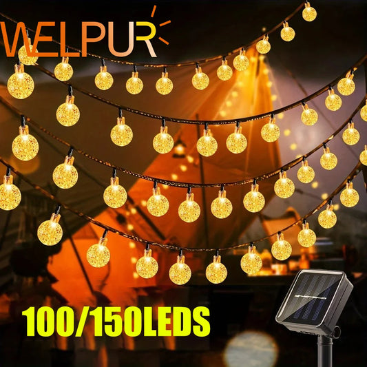 Solar-Powered Bubble Ball String Lights for Outdoor Camping & Garden Decoration