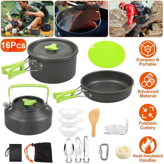 16-Piece Camping Cookware Set with Stove and Utensils