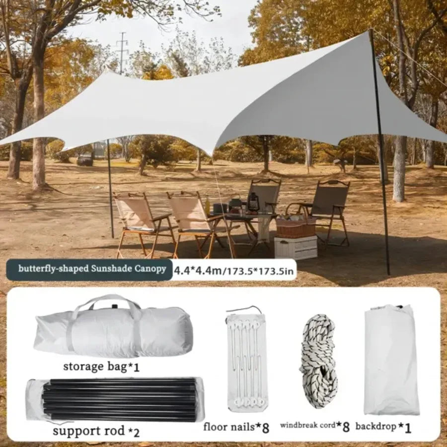 Silver Glue Butterfly Tent 173x173 Inch Rainproof Sunshade Canopy for Camping & Picnic