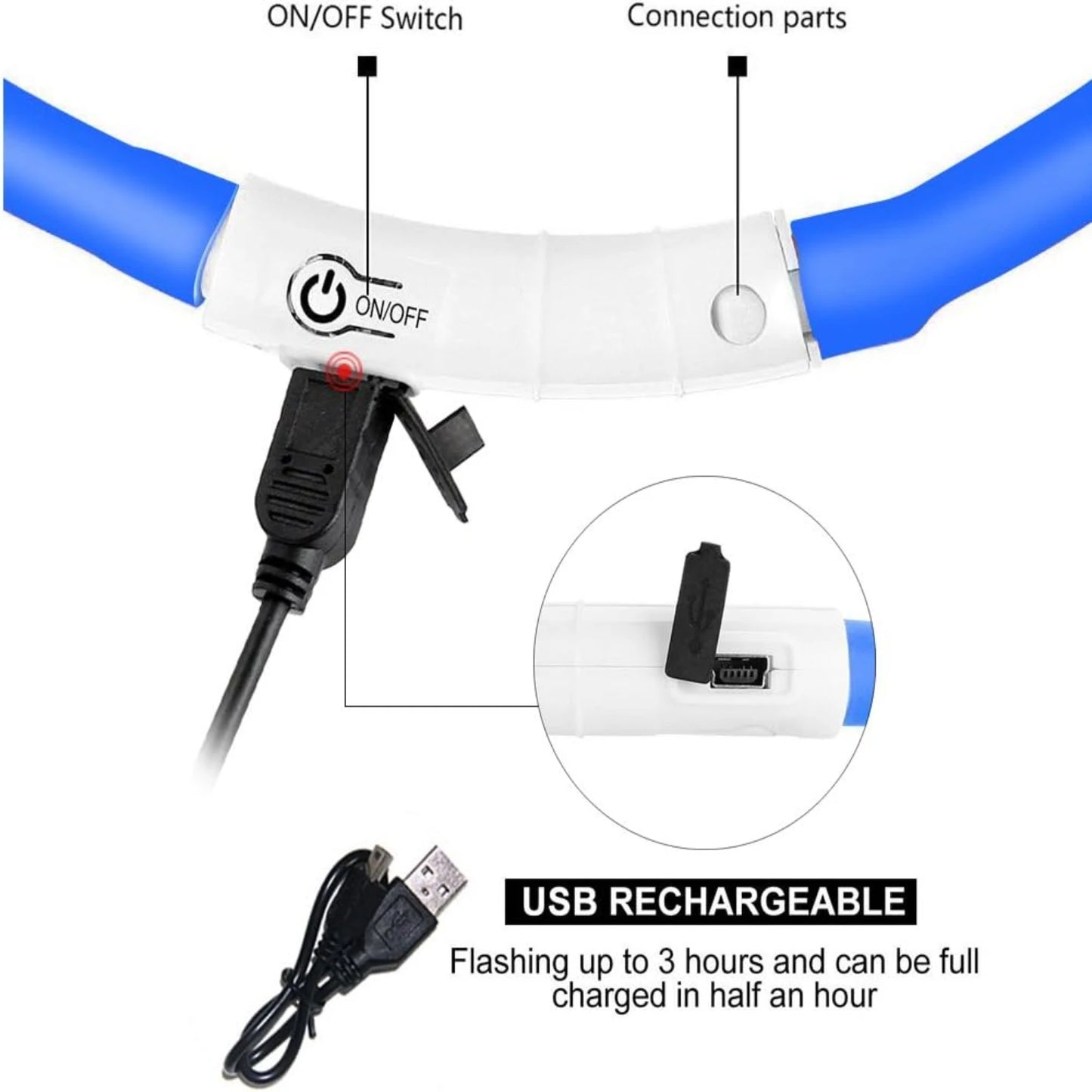 USB Rechargeable LED Dog Collar with 3 Light Modes