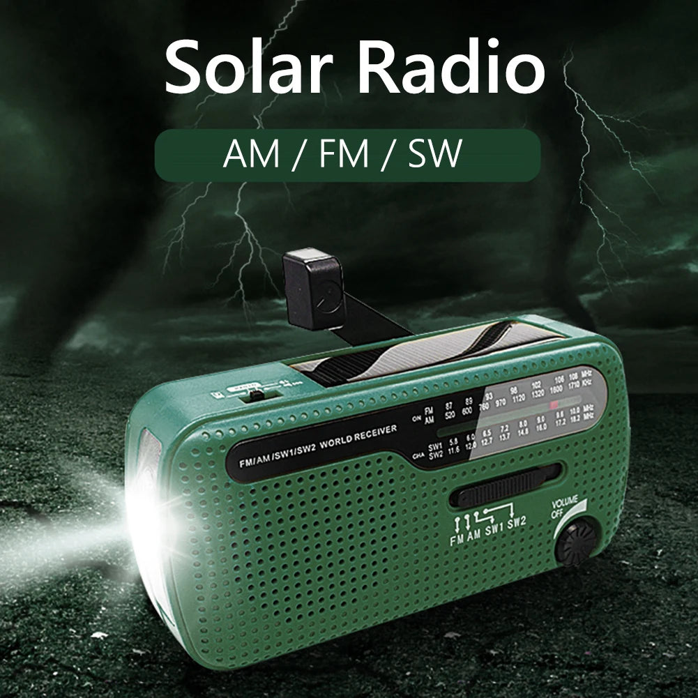 Solar Hand Crank Emergency Radio with AM/FM/SW, Flashlight & 2000mAh Power Bank