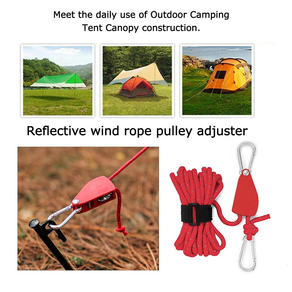 4M Reflective Camping Tent Rope with Adjustable Buckle & Pulley Tensioner (Red Unavailable)