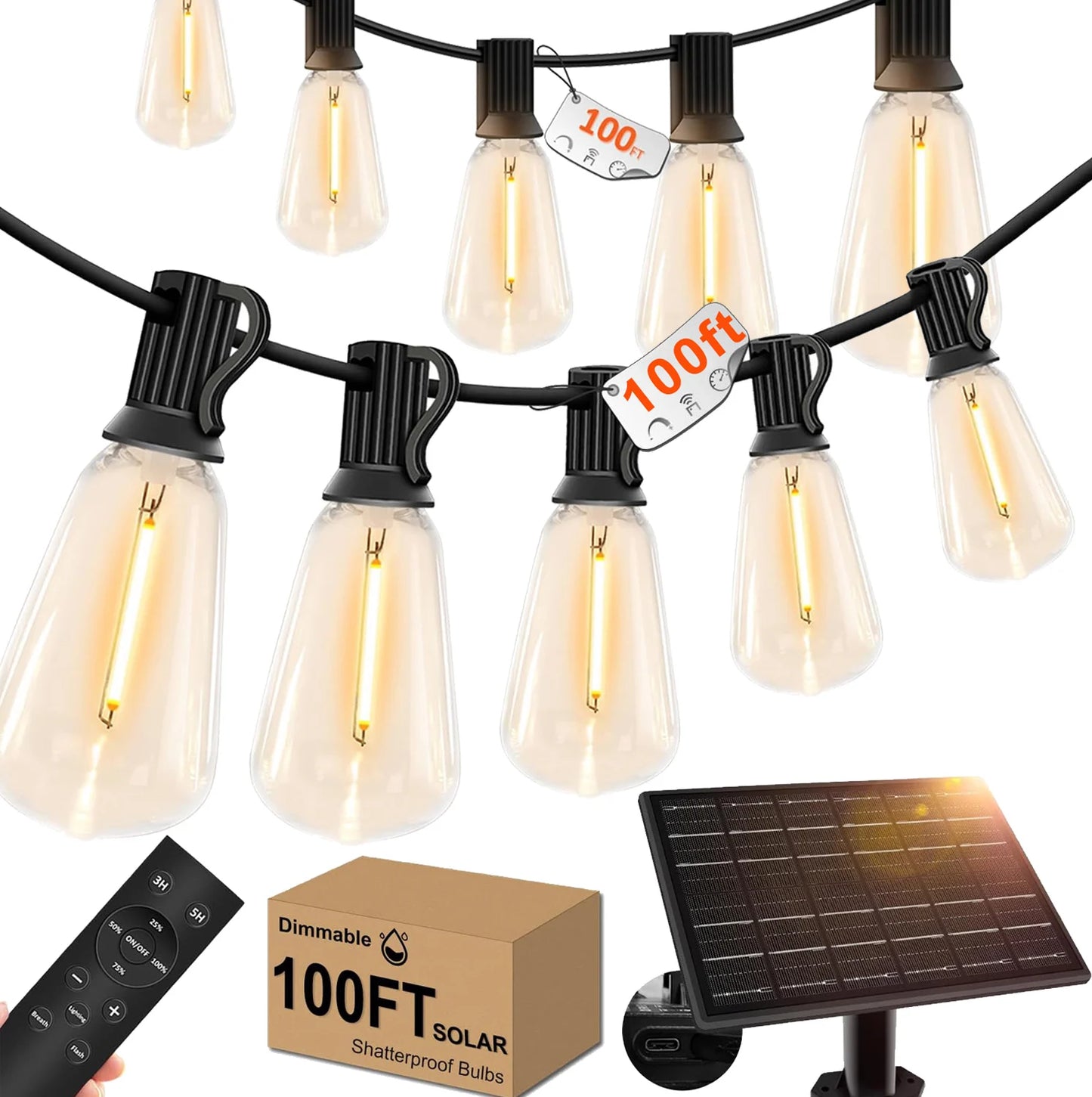 Remote Dimmable Solar String Lights for Outdoor & Patio