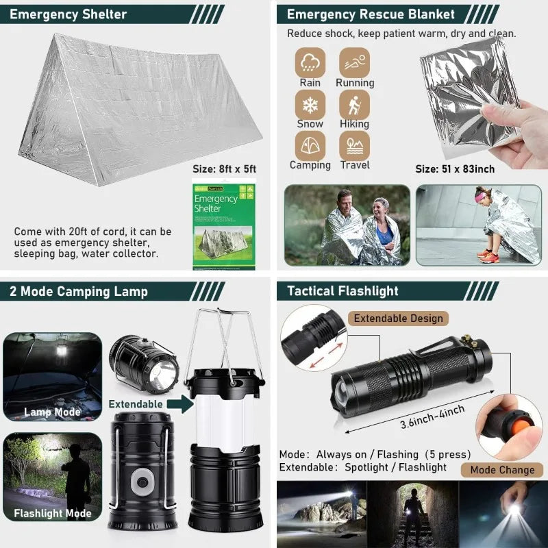Emergency Survival Kit with First Aid and Camping Tools