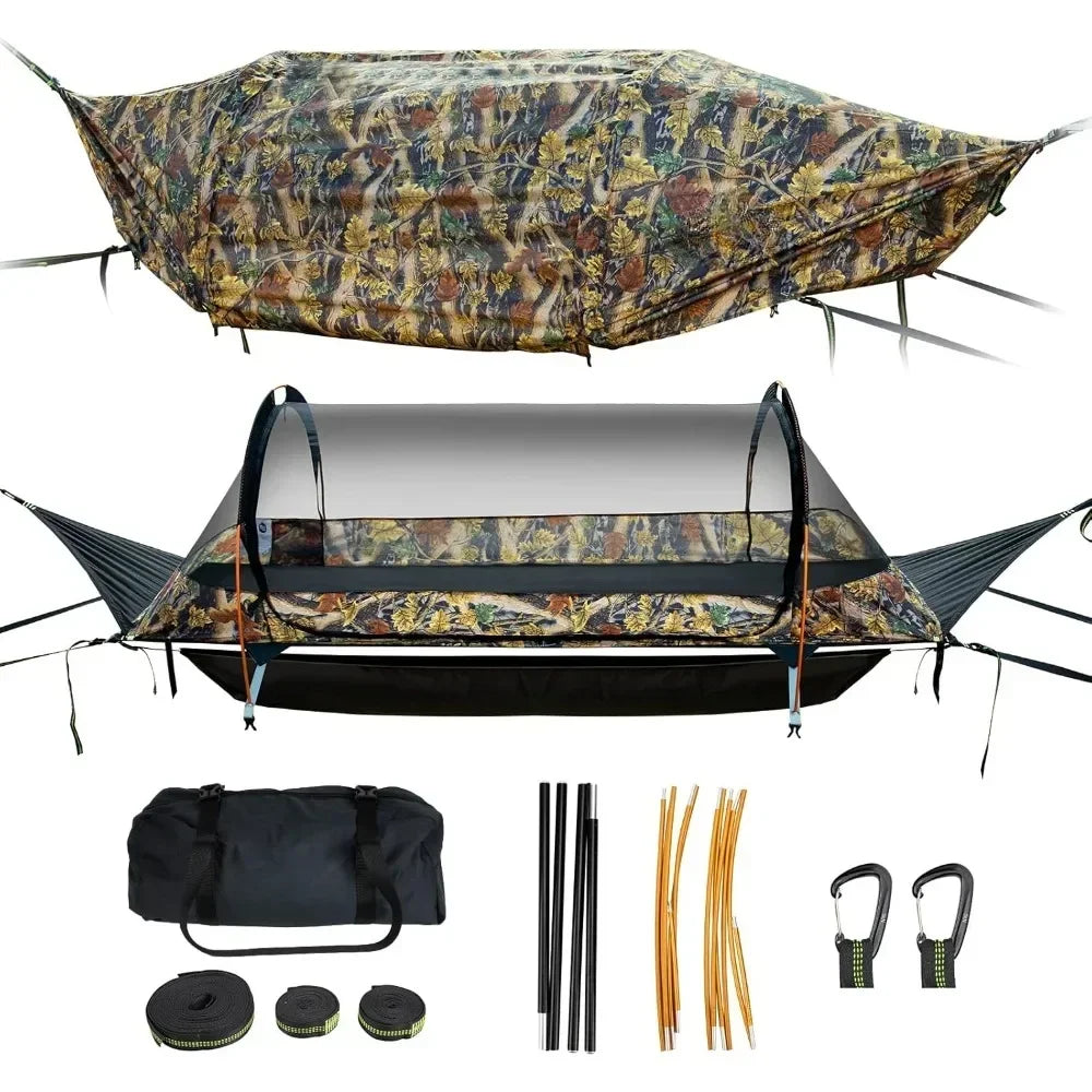 1 Person Flat Lay Camping Hammock Tent with Mosquito Net & Waterproof Rainfly