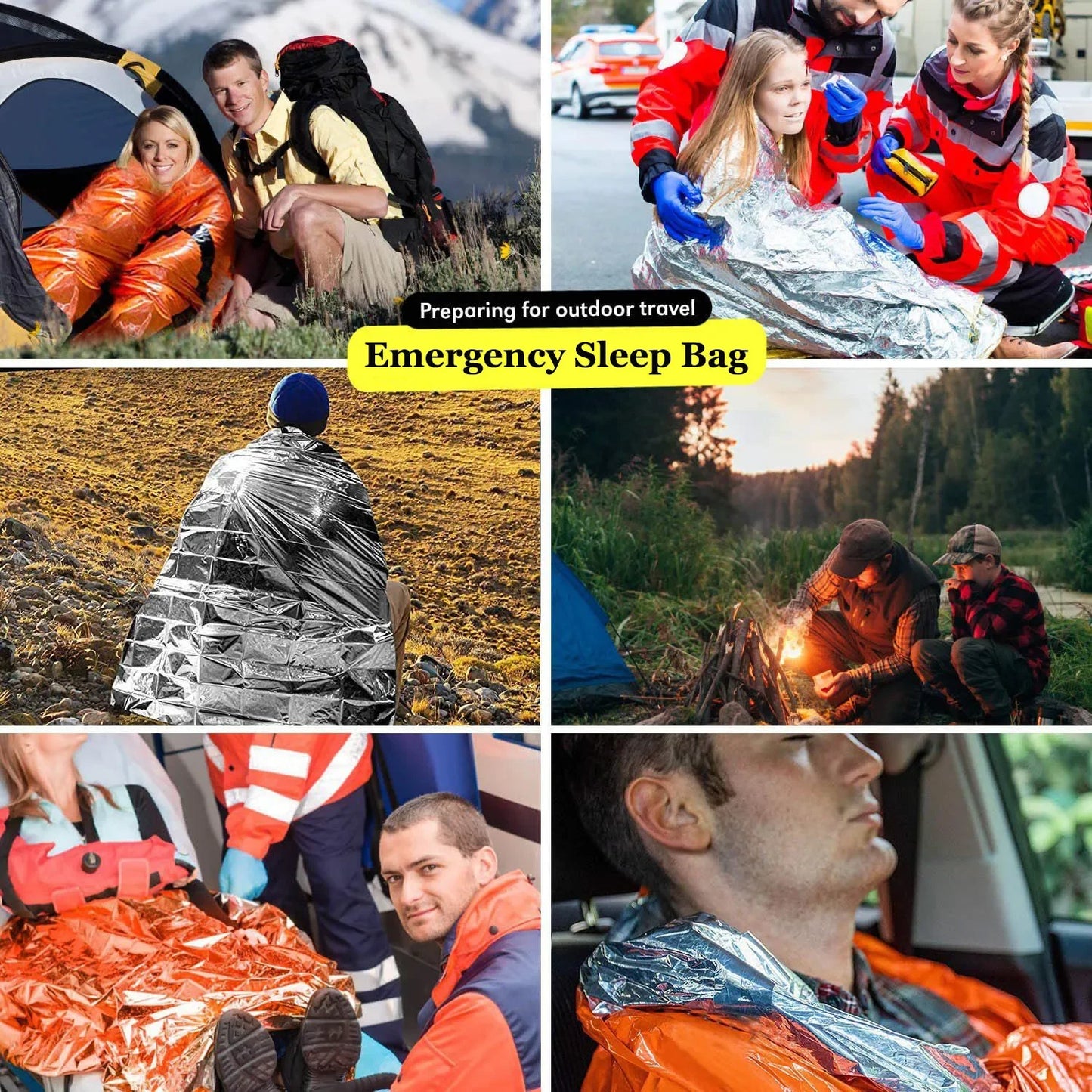 Portable Waterproof Emergency Survival Sleeping Bag Thermal Bivy Sack Mylar Blanket Kit