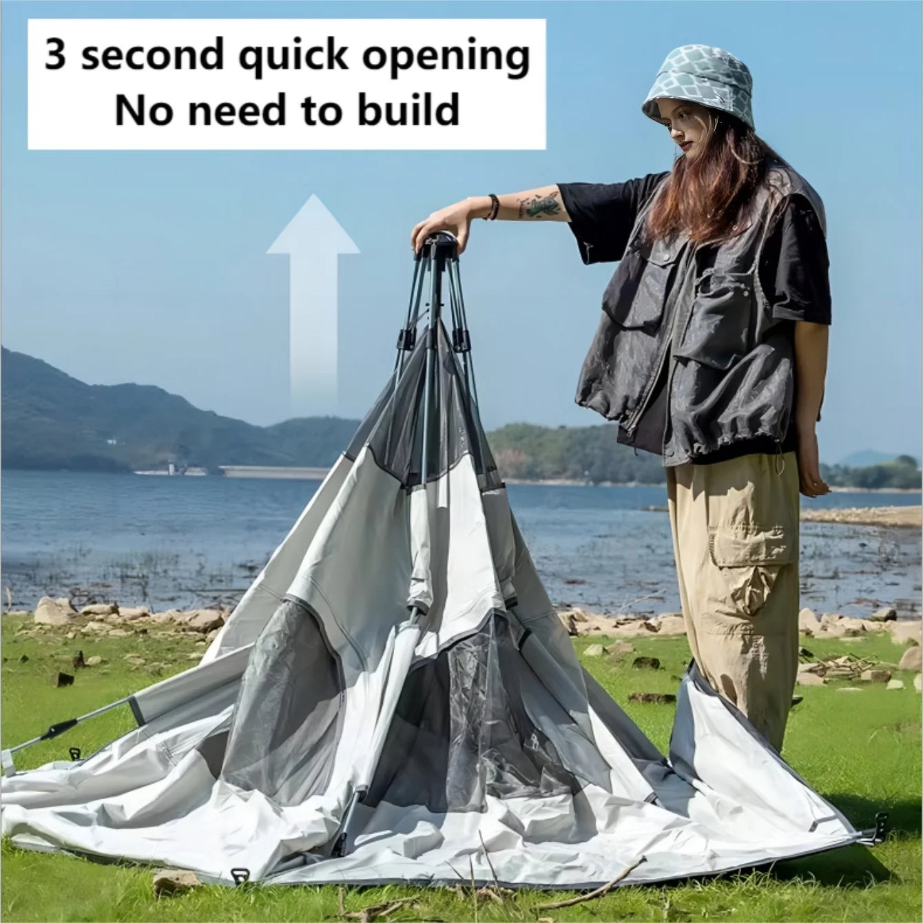 Portable Waterproof 4-Person Family Camping Tent with Skylight