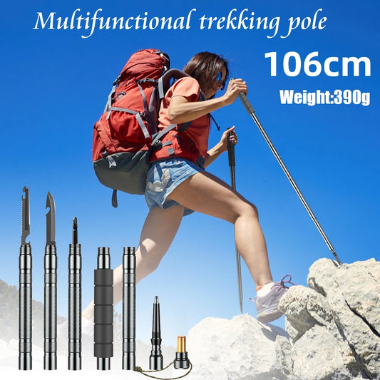 Collapsible Multifunction Trekking Pole for Hiking & Climbing with Tools