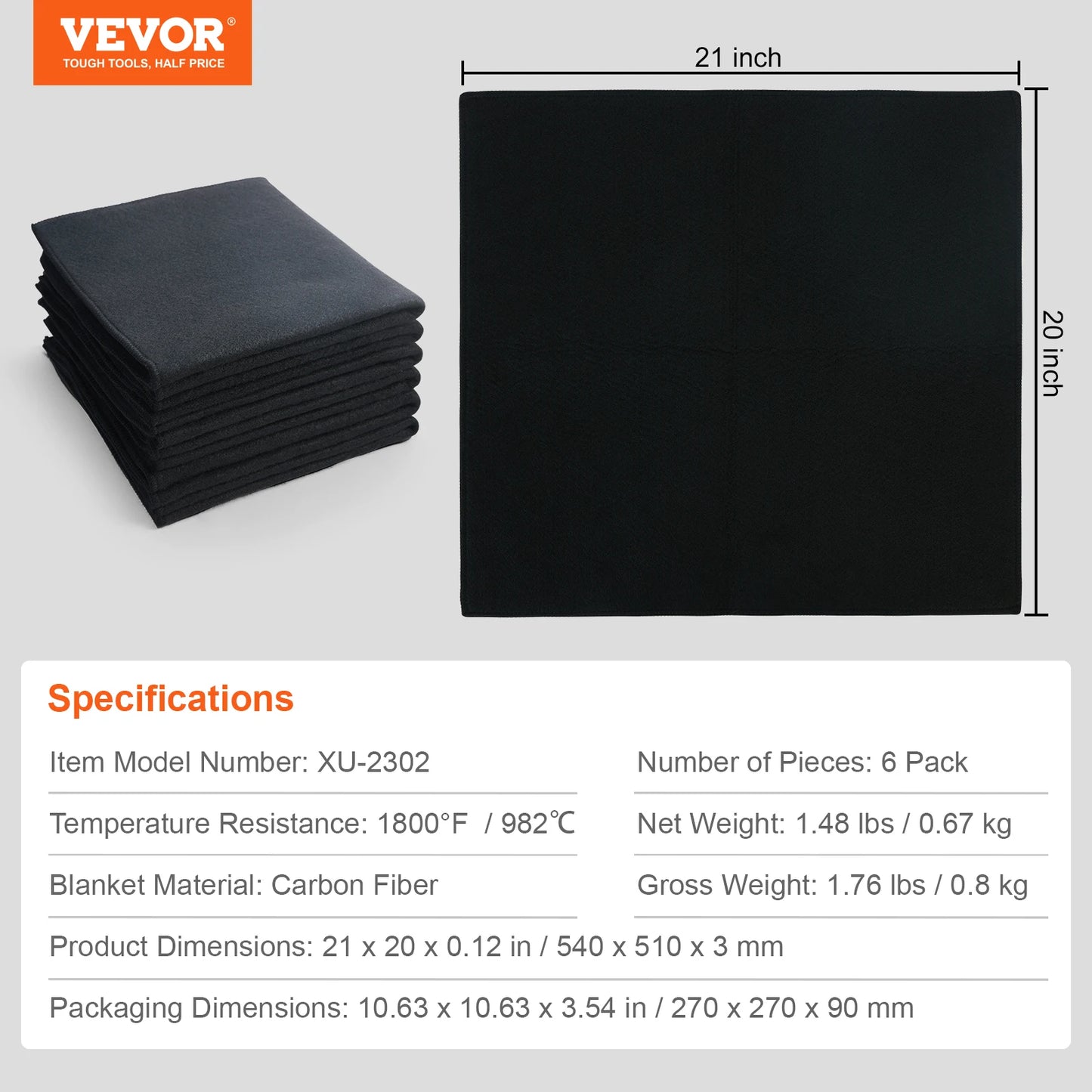 Carbon Felt Welding Blanket Set Heat Resistant 6 Pieces
