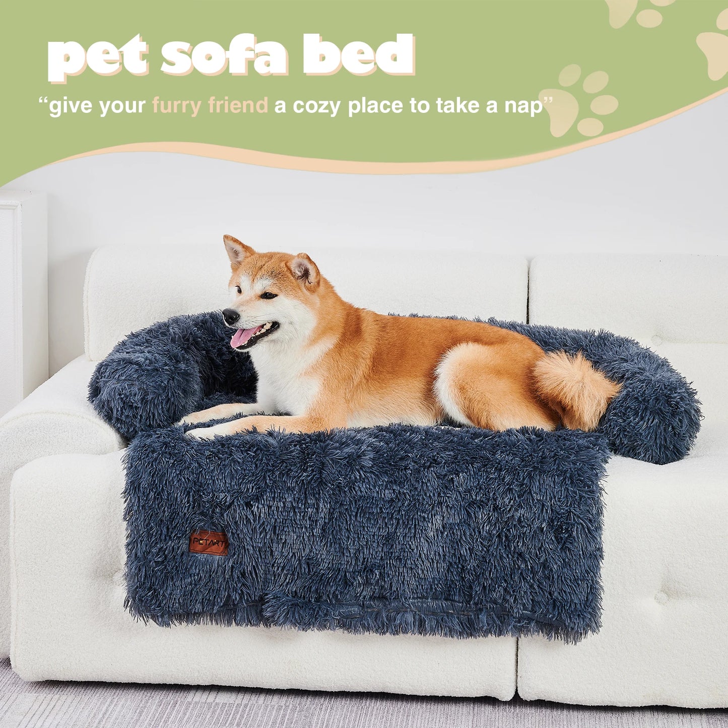 Fluffy Plush Dog Sofa Bed with Blanket & Washable Cover