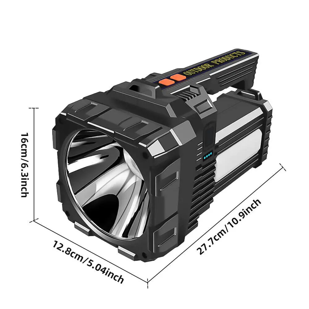 High-Power LED Flashlight with Solar Rechargeable COB Work Light & Type-C Fast Charging