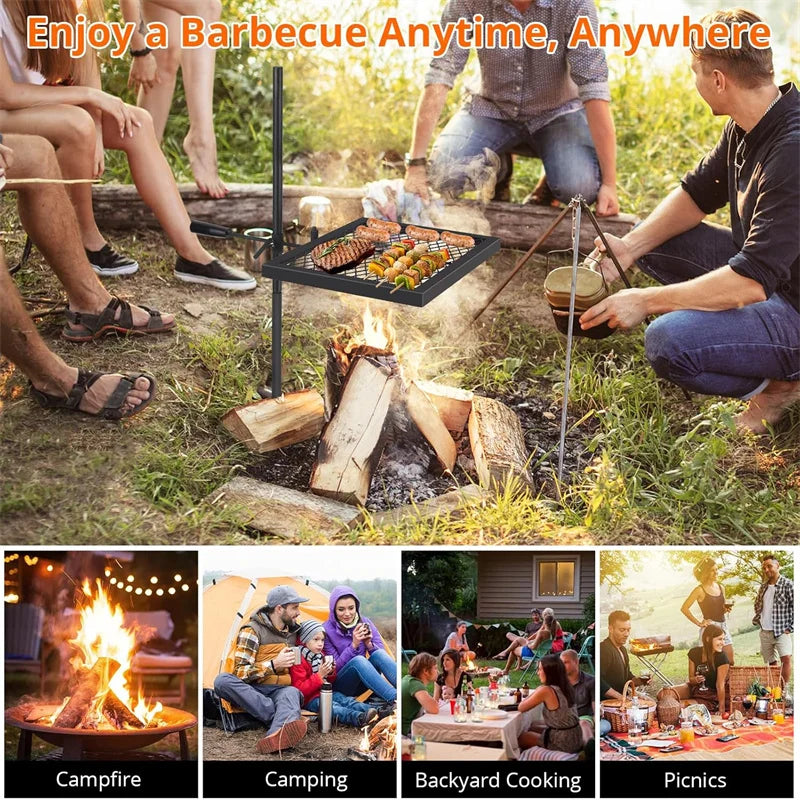 Heavy Duty Swivel Campfire Grill Grate Stainless Steel Portable Camping Essential