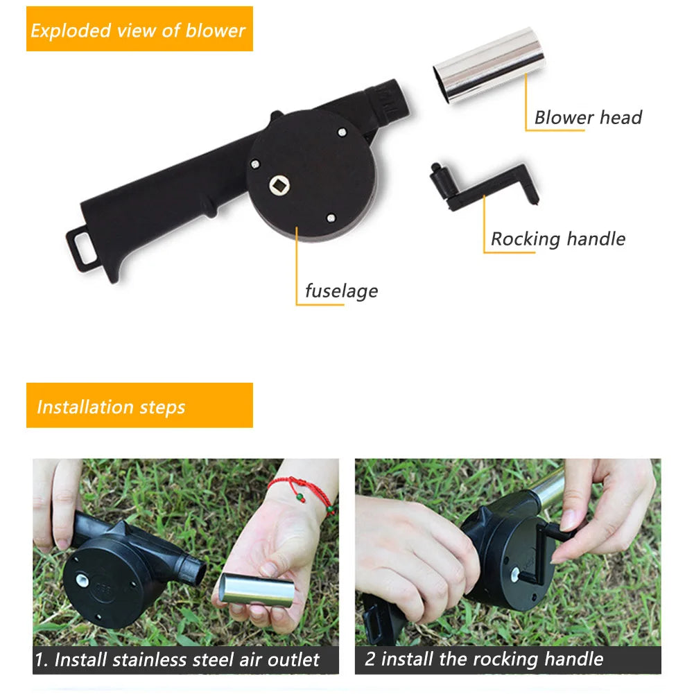 Hand Crank BBQ Fan for Fire Starting & Outdoor Grilling