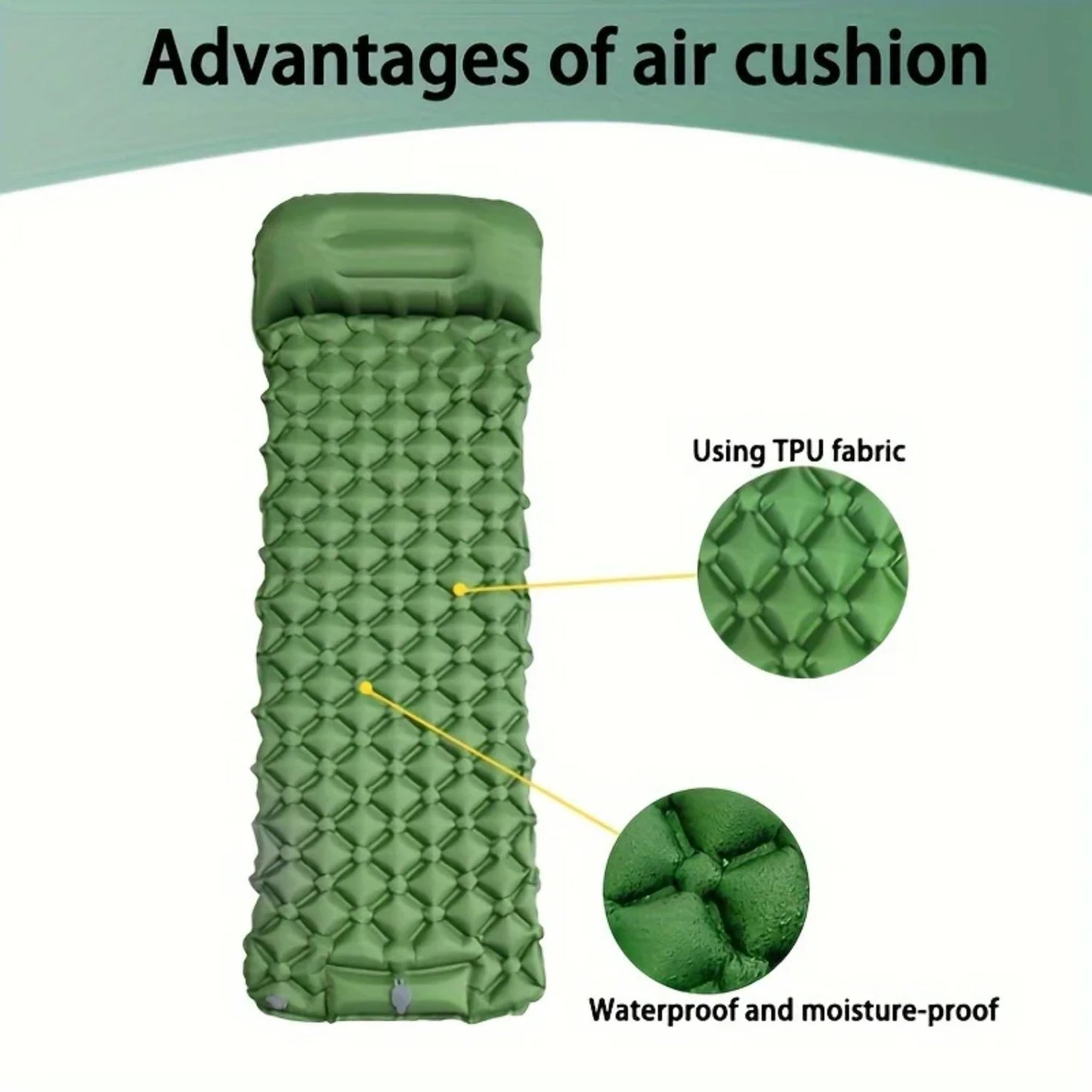 Outdoor Camping Inflatable Sleeping Mat with Built-In Pillow