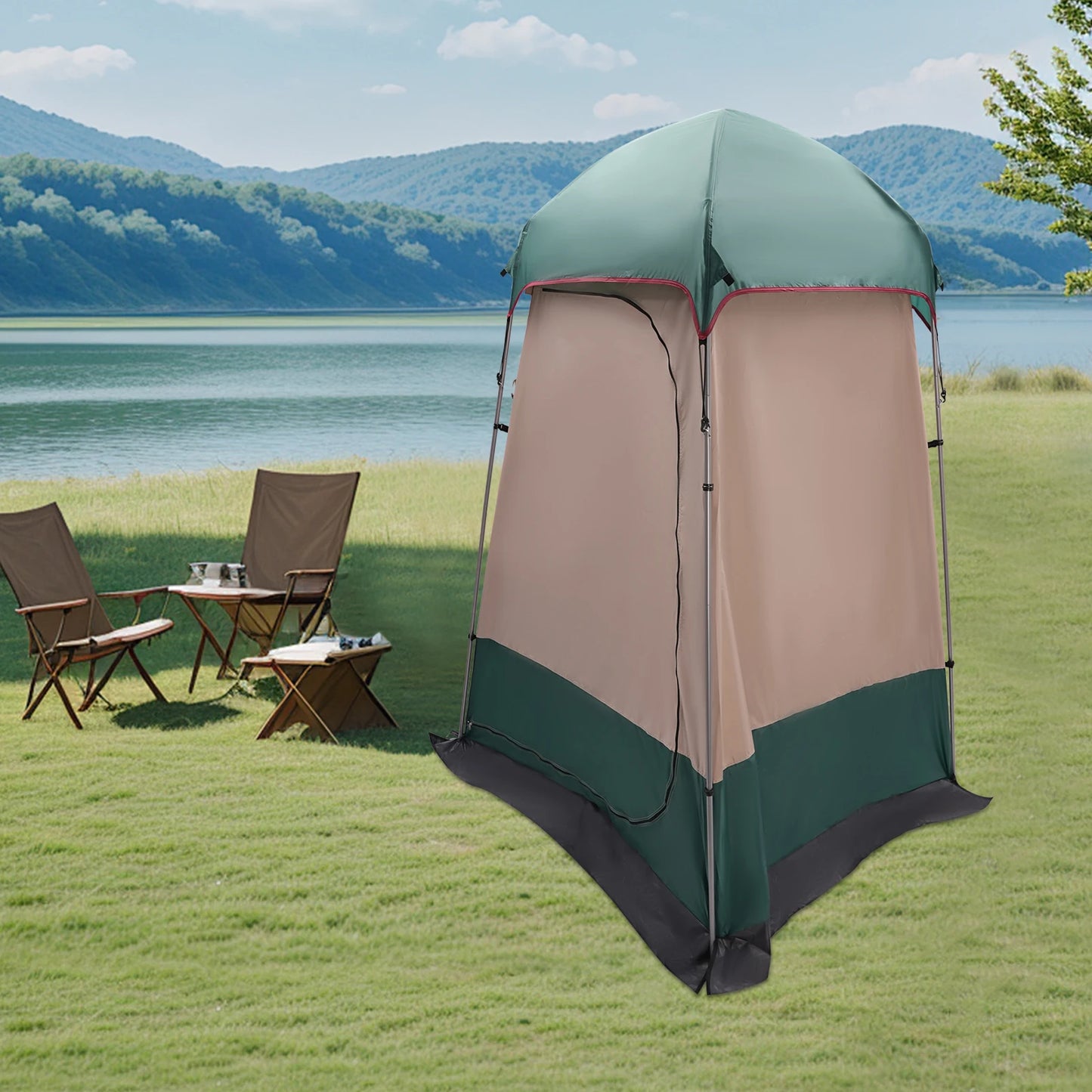Dark Green RV Camping Privacy Shower Tent Portable Toilet Shelter for Hiking and Outdoor Use