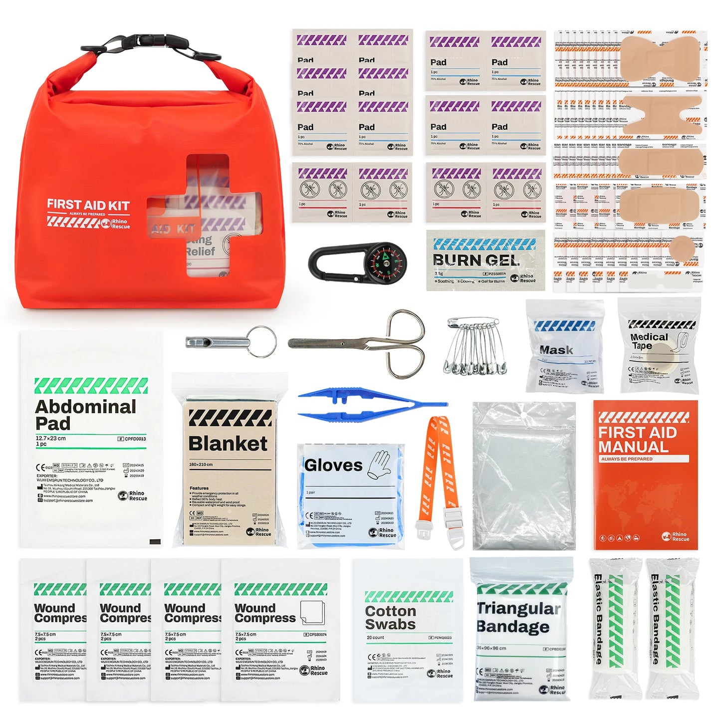 RHINO RESCUE Waterproof First Aid Kit, Lightweight, Emergency Survival Supplies for Outdoor Kayak & Swimming